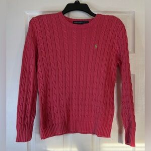 Vintage Women’s Ralph Lauren Sport Pink Cable Knit Crewneck Sweater Classic